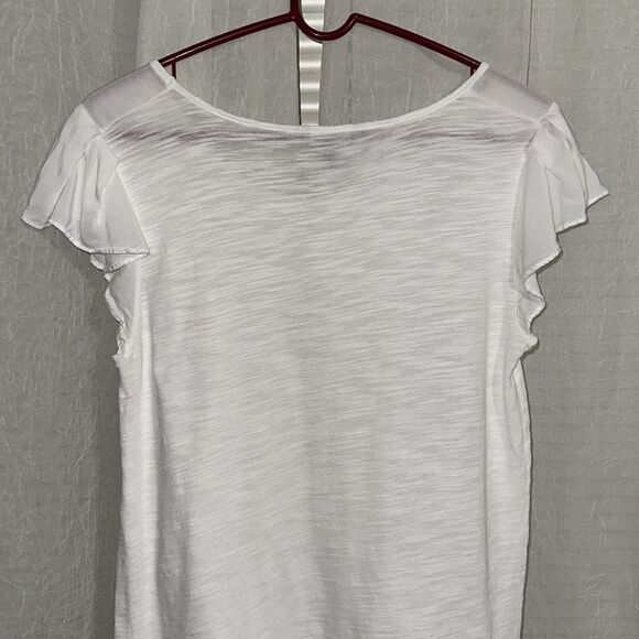 Banana Republic M White Short Flutter Sleeve Cotton Blend Tee - Picture 4 of 9